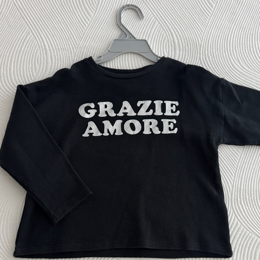 Zara Black Long Sleeve Kids Tee with 'GRAZIE AMORE'